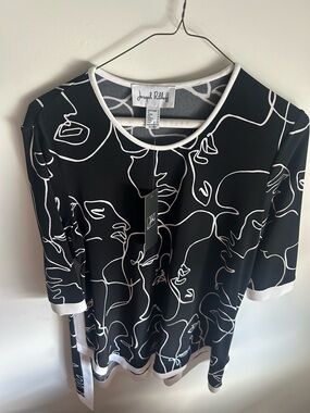 Joseph Ribkoff Black Tunic with White Abstract Line Faces